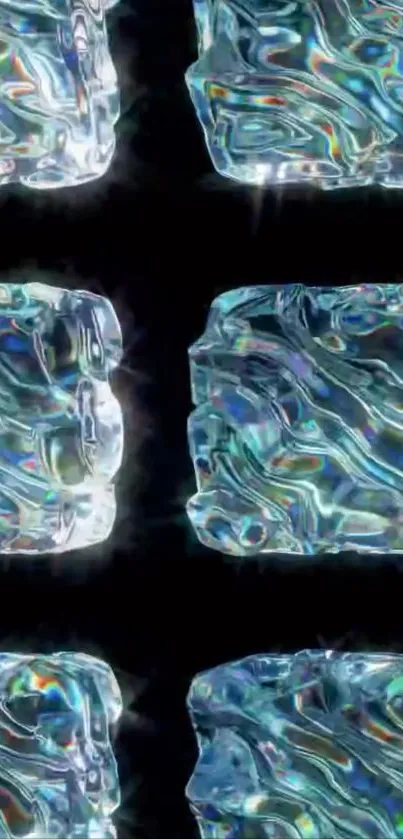 Vibrant ice cubes with colorful reflections.