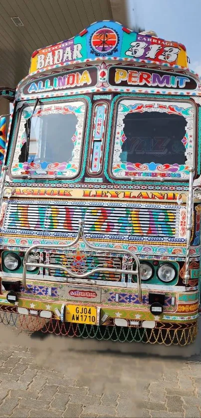 Colorful Indian truck art mobile wallpaper with intricate patterns.