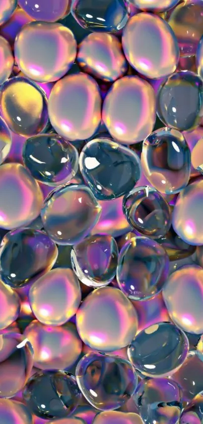 Colorful iridescent bubbles create a lively wallpaper pattern.