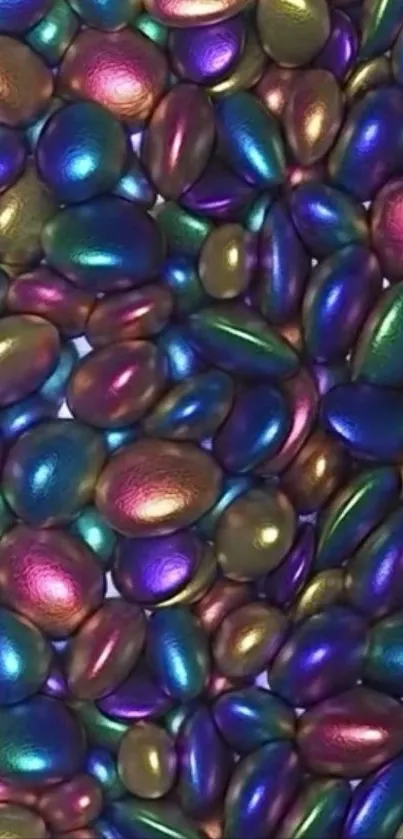 A vibrant wallpaper featuring colorful iridescent pebbles.
