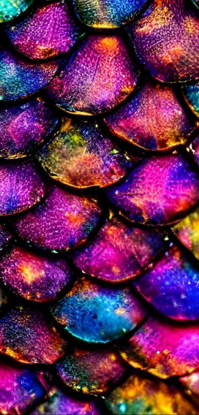 Iridescent scales in vibrant rainbow colors for phone wallpaper.