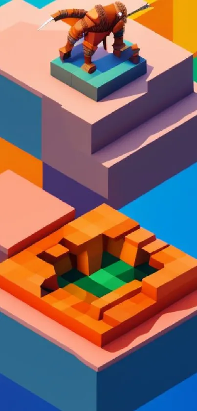 Colorful isometric art wallpaper featuring geometric designs.