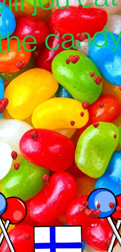 Colorful jelly beans mobile wallpaper with playful design.