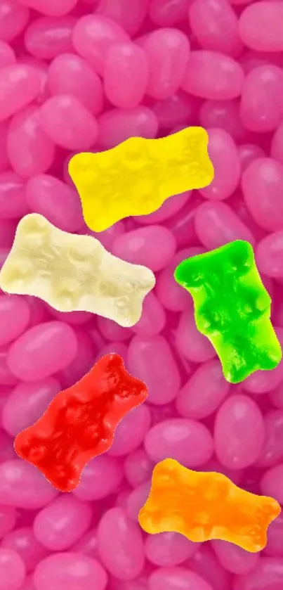 Vibrant jelly candy wallpaper with pink background, perfect for mobile screens.