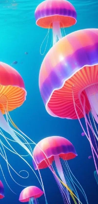 Vibrant jellyfish swimming in a colorful ocean scene wallpaper.