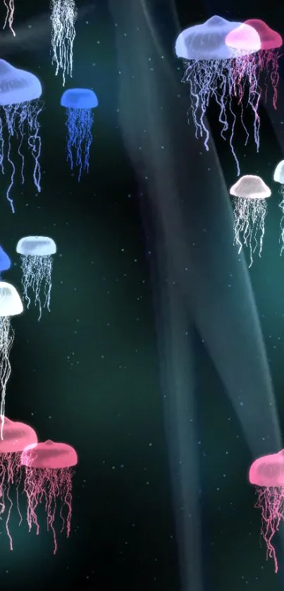 Vibrant jellyfish floating in a dark ocean backdrop, creating a stunning visual display.