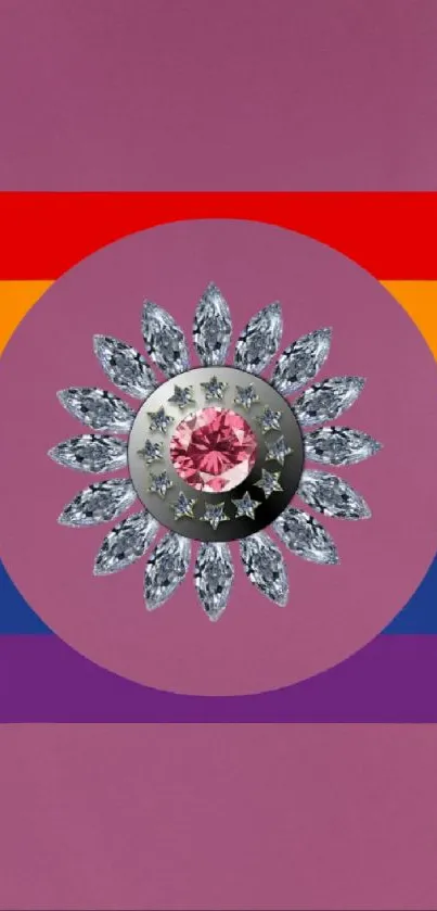 Gemstone flower with rainbow circles.