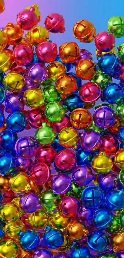Multicolored jingle bells wallpaper with gradient background.