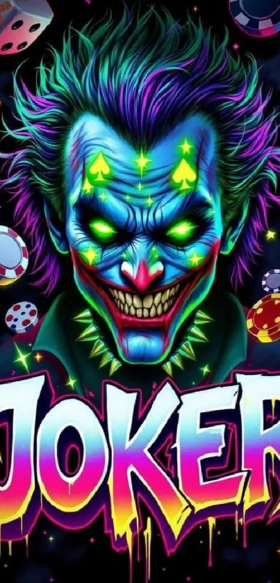 Vibrant Joker-themed design with colorful neon accents.