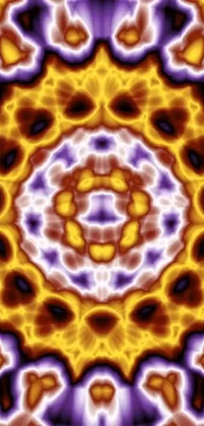 Vibrant kaleidoscope pattern with orange and purple hues.