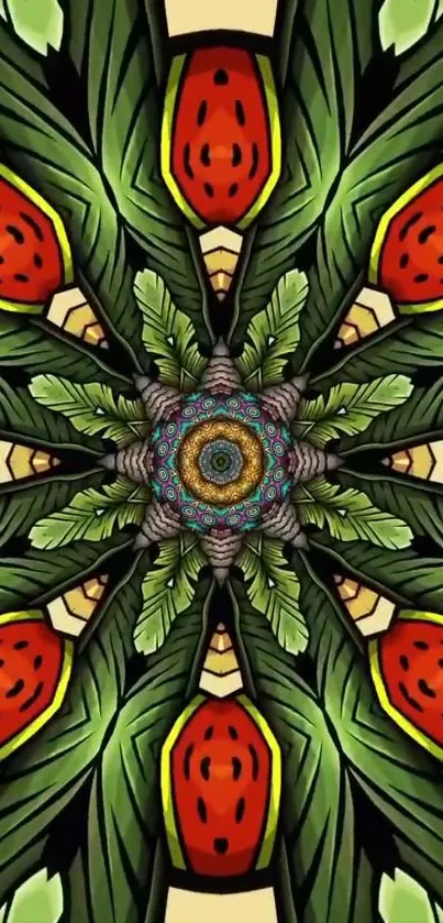 Colorful kaleidoscope design with intricate patterns.