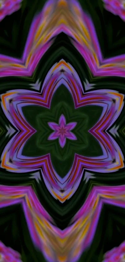 Colorful kaleidoscope pattern with green center and vibrant accents.