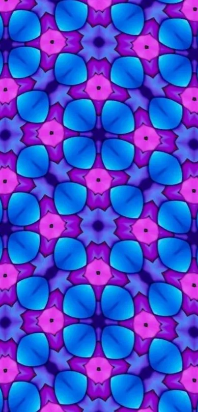 Vibrant kaleidoscope pattern in blue and purple hues.