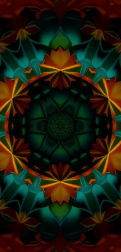 Vibrant kaleidoscope pattern mobile wallpaper.