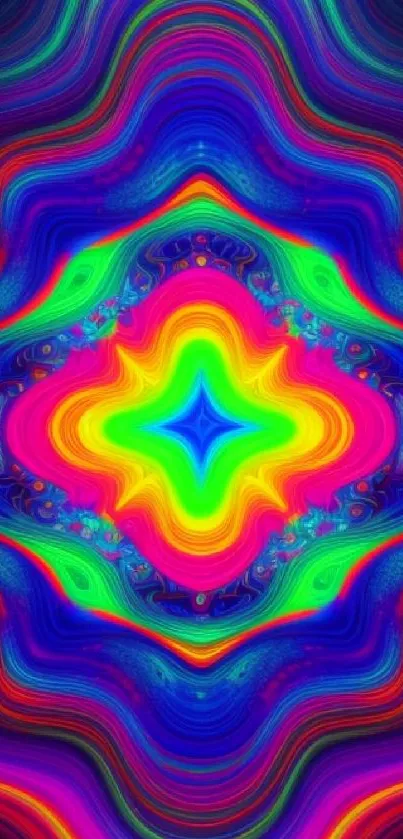 Vibrant kaleidoscope phone wallpaper with colorful abstract patterns.