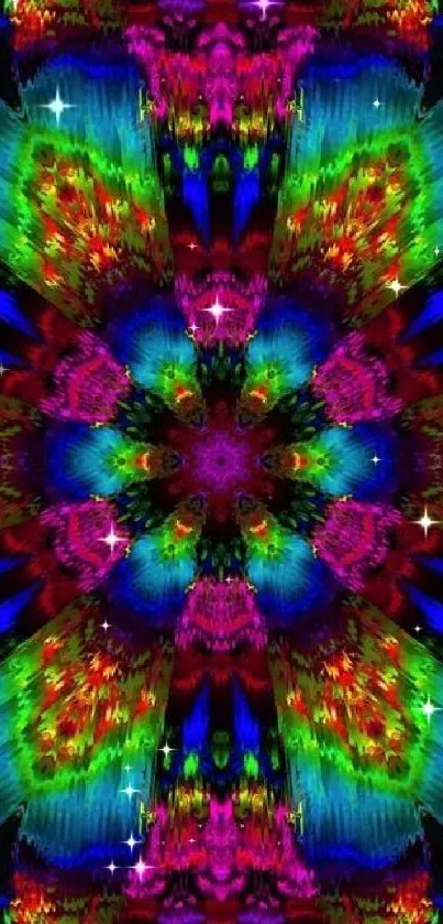 Colorful kaleidoscope pattern with vibrant colors for mobile wallpaper.