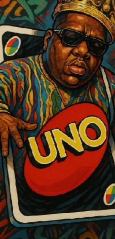 Vibrant card-themed artwork with colorful design