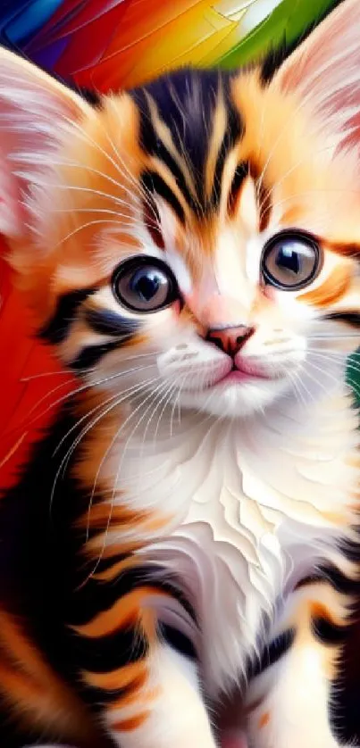 Cute kitten with colorful artistic background wallpaper.