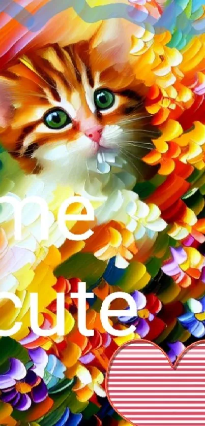 Colorful artistic wallpaper with cute kitten.