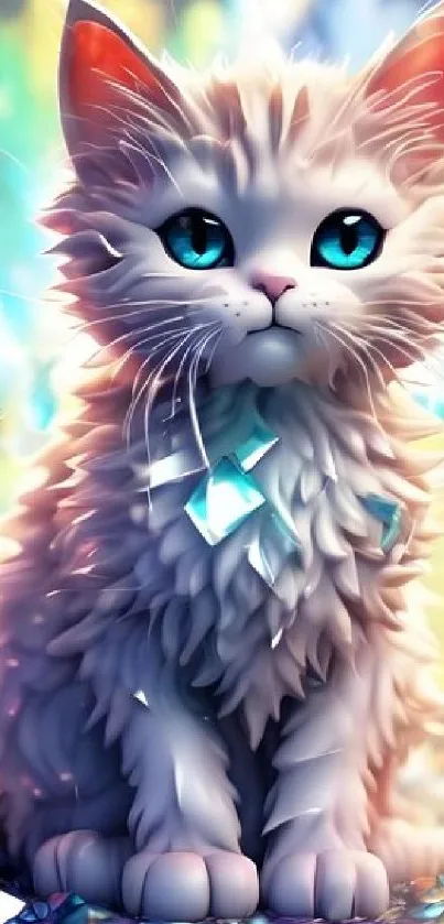 A colorful fantasy art of a kitten surrounded by magical light.