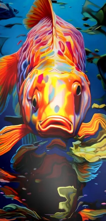 Colorful koi fish in vibrant underwater digital art.