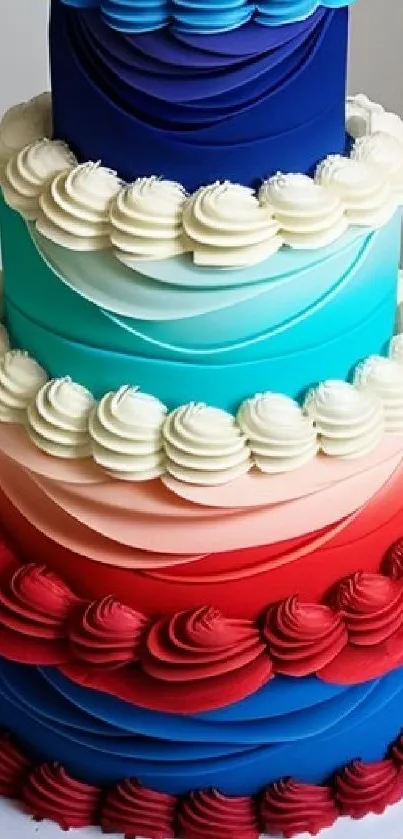 Vibrant layered cake with red, blue, and white icing, perfect for mobile wallpapers.