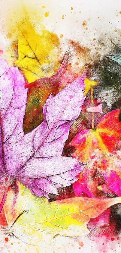 Colorful abstract leaves in vibrant watercolor style.