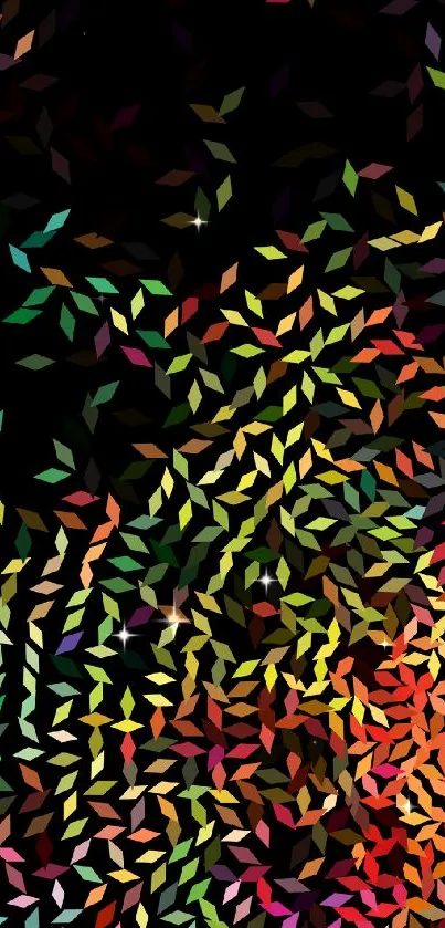 Colorful leaf pattern wallpaper with black background for mobile.