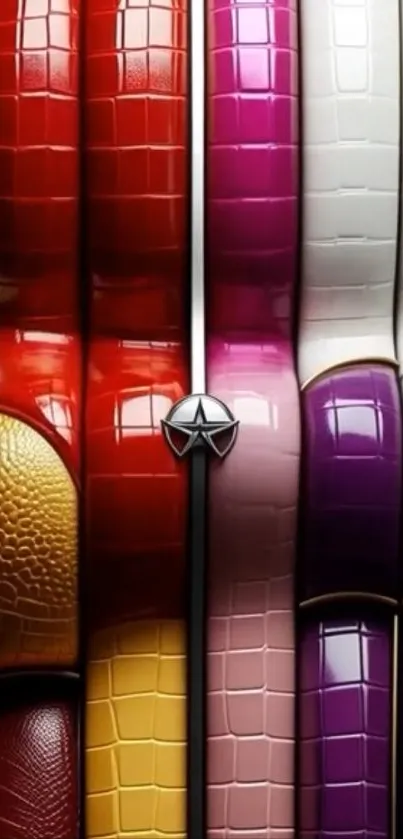 Colorful leather textured wallpaper featuring vibrant patterns.