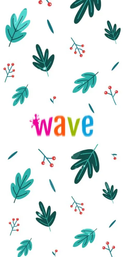 Colorful leaves and berries with 'wave' text on a white background.