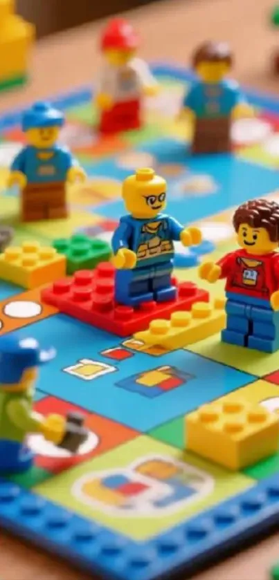 Colorful Lego board game with minifigures.