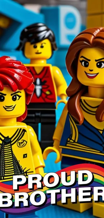 Vibrant Lego characters with a proud brother theme in colorful design.