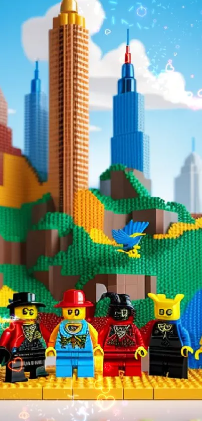 Vibrant Lego cityscape with colorful characters.