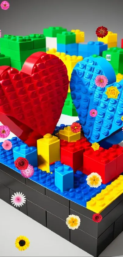 LEGO heart design with colorful bricks.