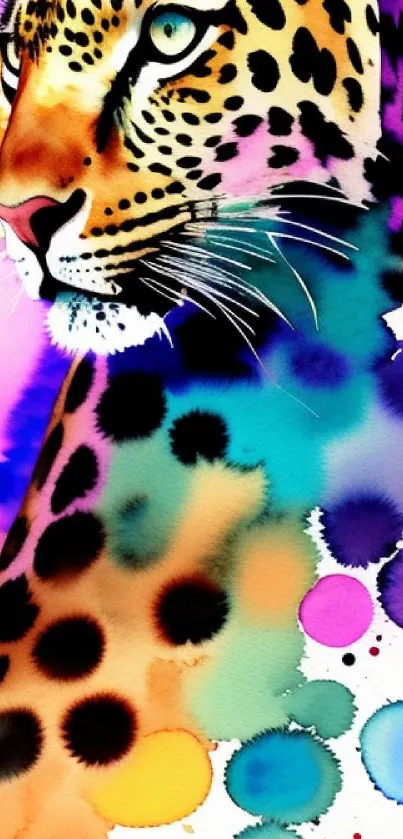 Colorful leopard art with vibrant rainbow splash.