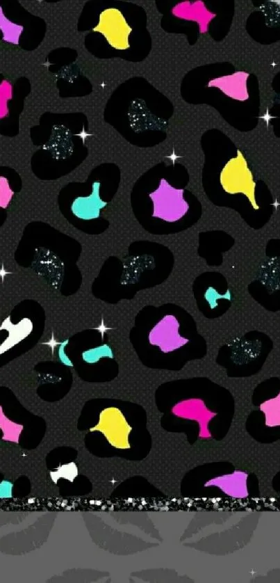 Colorful leopard print wallpaper with neon accents.