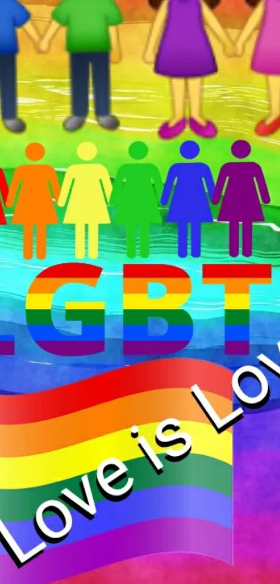 Vibrant LGBT pride wallpaper with rainbow colors and 'Love is Love' text.