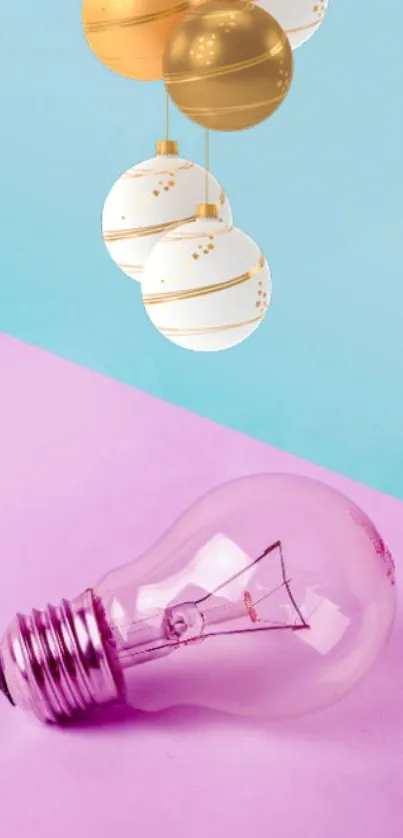 Pink light bulb with festive decorations.