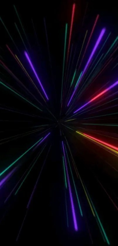 Neon lights burst in vibrant colors on a black mobile wallpaper background.