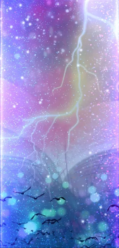 Colorful fantasy wallpaper with lightning streaks and vibrant hues.