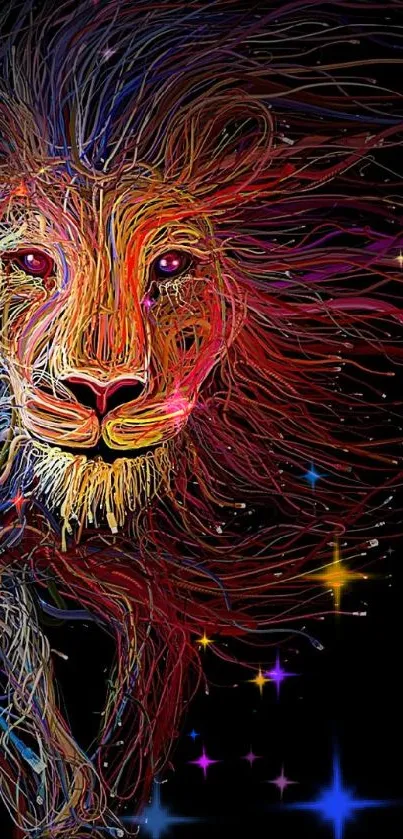 Colorful abstract lion wallpaper with vibrant lines.