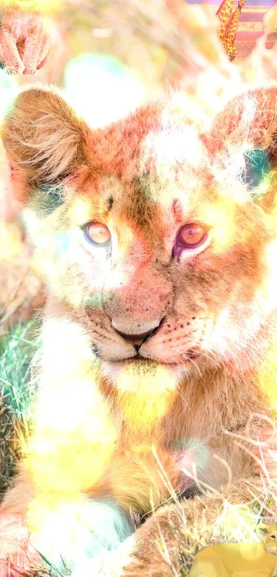 A colorful lion cub in an artistic design.