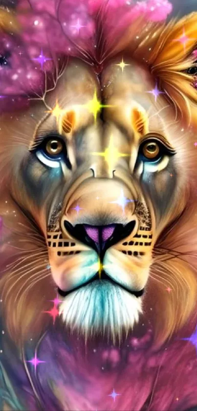 Colorful and vibrant lion digital art wallpaper featuring a fantasy theme.