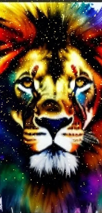 Artistic colorful lion wallpaper with vibrant splashes.