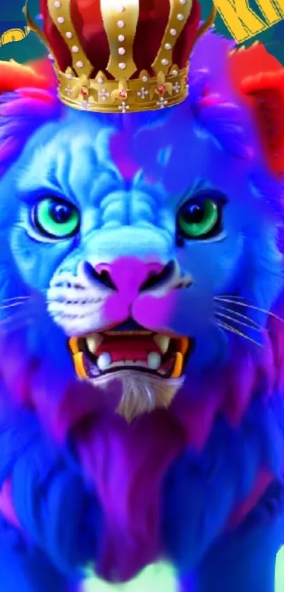 Vibrant blue lion with crown mobile wallpaper.