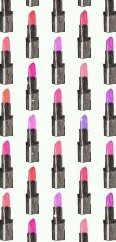 Colorful lipstick pattern on white mobile wallpaper.