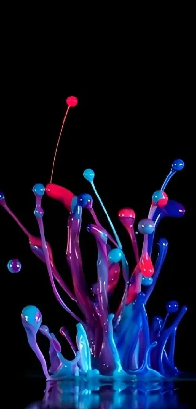 Vibrant neon liquid splash on black background for mobile wallpaper.