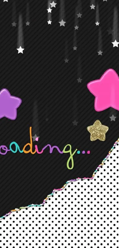 Colorful star and loading text wallpaper for mobile.