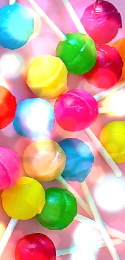 Colorful lollipops on a pink background.