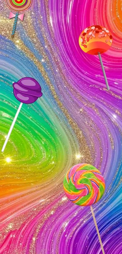 Colorful lollipop design with glitter accents.